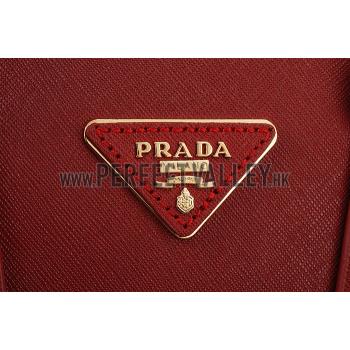 Prada Saffiano Mini Double Zip Tote Dark Red