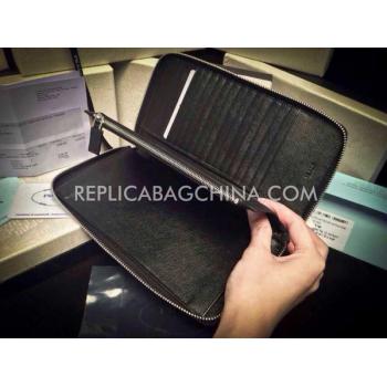 Prada Clutch Wallet Calfskin Black