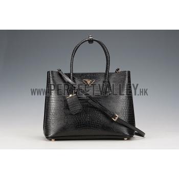 Cheap Prada Double Tote Crocodile Leather Bag Black