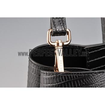 Cheap Prada Double Tote Crocodile Leather Bag Black