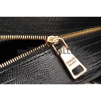 Cheap Prada Double Tote Crocodile Leather Bag Black