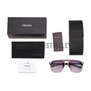 Prada Sporty Square Silver Frame Linea Rossa Logo Sunglasses 308312