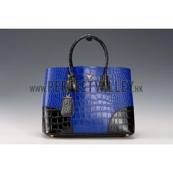 Prada Saffiano Crocodile Leather Black And Blue Bag HM00437