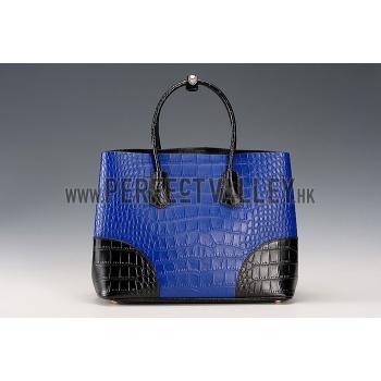 Prada Saffiano Crocodile Leather Black And Blue Bag HM00437