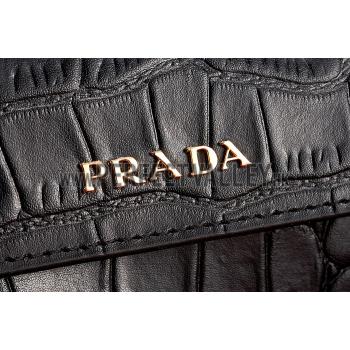 Prada Saffiano Crocodile Leather Black And Blue Bag HM00437