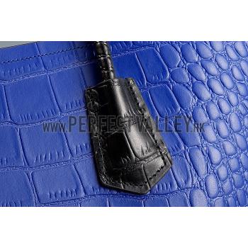 Prada Saffiano Crocodile Leather Black And Blue Bag HM00437