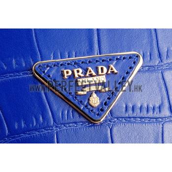 Prada Saffiano Crocodile Leather Black And Blue Bag HM00437