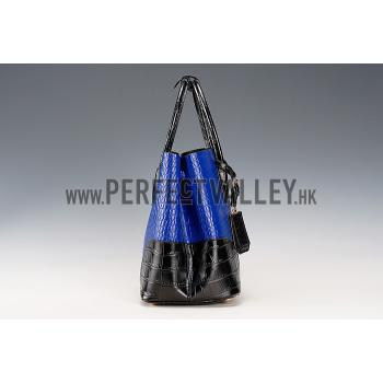 Prada Saffiano Crocodile Leather Black And Blue Bag HM00437