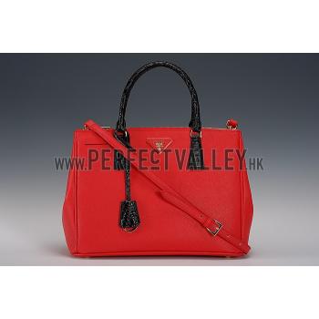 Prada Double Tote Red With Black Python Handles 18926811