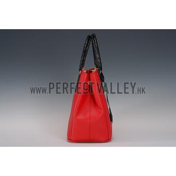 Prada Double Tote Red With Black Python Handles 18926811