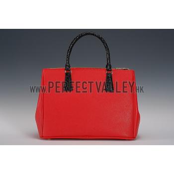 Prada Double Tote Red With Black Python Handles 18926811