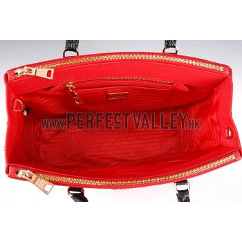 Prada Double Tote Red With Black Python Handles 18926811