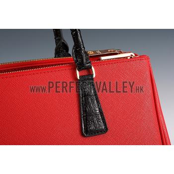 Prada Double Tote Red With Black Python Handles 18926811