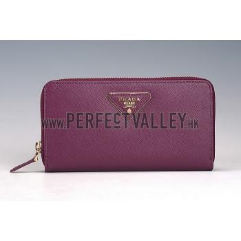 Prada Saffiano Leather Zip Around Small Purple Wallet Replica