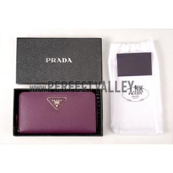 Prada Saffiano Leather Zip Around Small Purple Wallet Replica