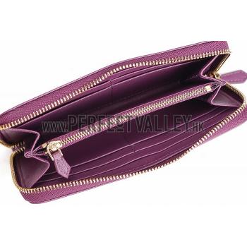 Prada Saffiano Leather Zip Around Small Purple Wallet Replica