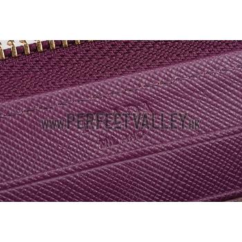 Prada Saffiano Leather Zip Around Small Purple Wallet Replica