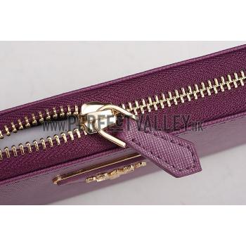 Prada Saffiano Leather Zip Around Small Purple Wallet Replica