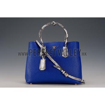 Prada Double Tote Blue With Python Handles