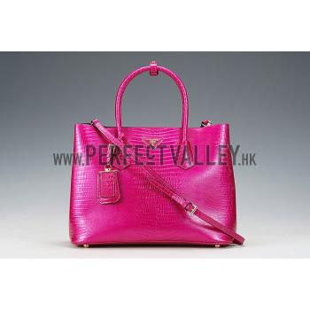 Prada Double Tote Crocodile Leather Bag Fuchsia