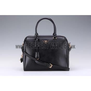 Prada Saffiano Shoulder Strap Bowler Bag Black