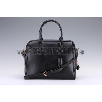 Prada Saffiano Shoulder Strap Bowler Bag Black