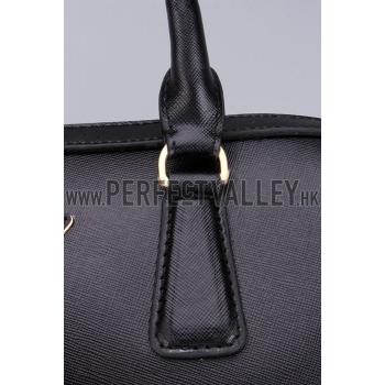 Prada Saffiano Shoulder Strap Bowler Bag Black