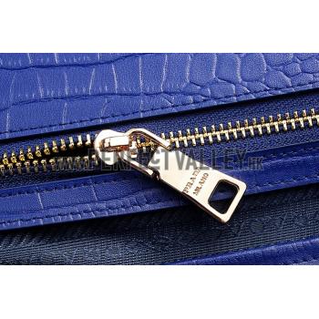 Prada Saffiano Crocodile Leather Blue Bag