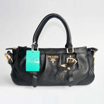 Cheap Prada  80042 2way Cow Leather Black Handbag