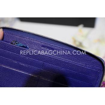 Prada Purse Wallet Calfskin Blue -18