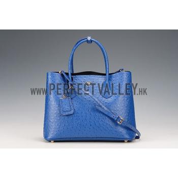 Prada Double Tote Ostrich Leather Bag Blue Replica