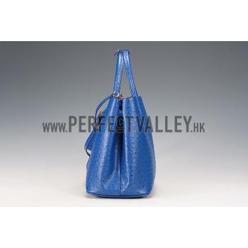 Prada Double Tote Ostrich Leather Bag Blue Replica