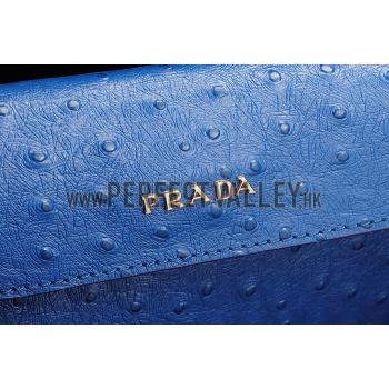 Prada Double Tote Ostrich Leather Bag Blue Replica