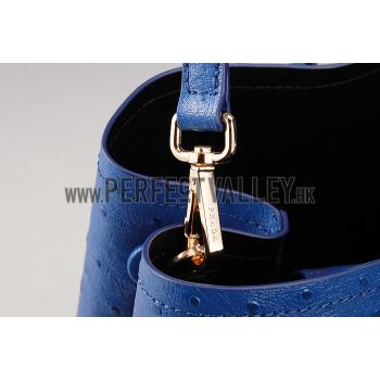 Prada Double Tote Ostrich Leather Bag Blue Replica