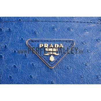 Prada Double Tote Ostrich Leather Bag Blue Replica