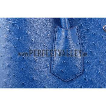 Prada Double Tote Ostrich Leather Bag Blue Replica