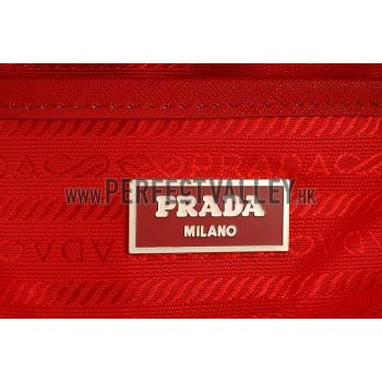 Prada Saffiano Small Crocodile Leather Black And Red Bag