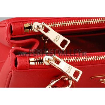 Prada Saffiano Small Crocodile Leather Black And Red Bag