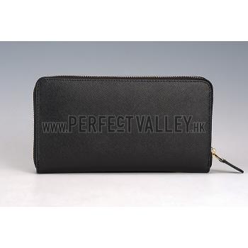 Prada Vernice Saffiano Leather Zip Around Black Wallet