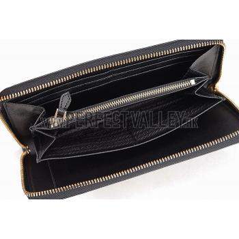 Prada Vernice Saffiano Leather Zip Around Black Wallet