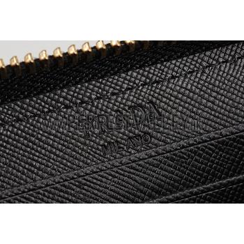 Prada Vernice Saffiano Leather Zip Around Black Wallet