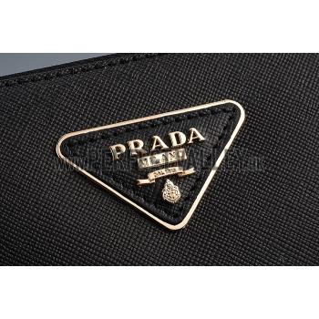 Prada Vernice Saffiano Leather Zip Around Black Wallet