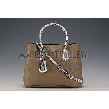 Prada Double Tote Grey With Python Handles