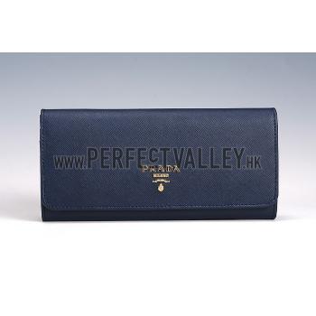 Replica Prada Saffiano Leather Dark Blue Wallet