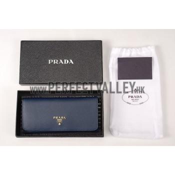 Replica Prada Saffiano Leather Dark Blue Wallet