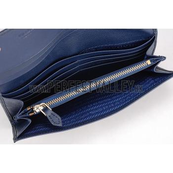 Replica Prada Saffiano Leather Dark Blue Wallet