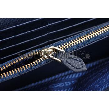 Replica Prada Saffiano Leather Dark Blue Wallet