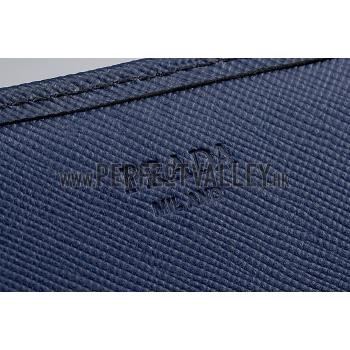 Replica Prada Saffiano Leather Dark Blue Wallet