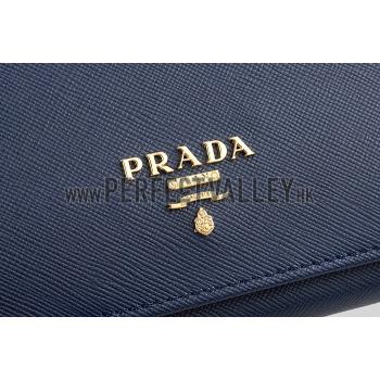 Replica Prada Saffiano Leather Dark Blue Wallet