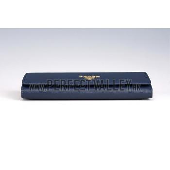 Replica Prada Saffiano Leather Dark Blue Wallet